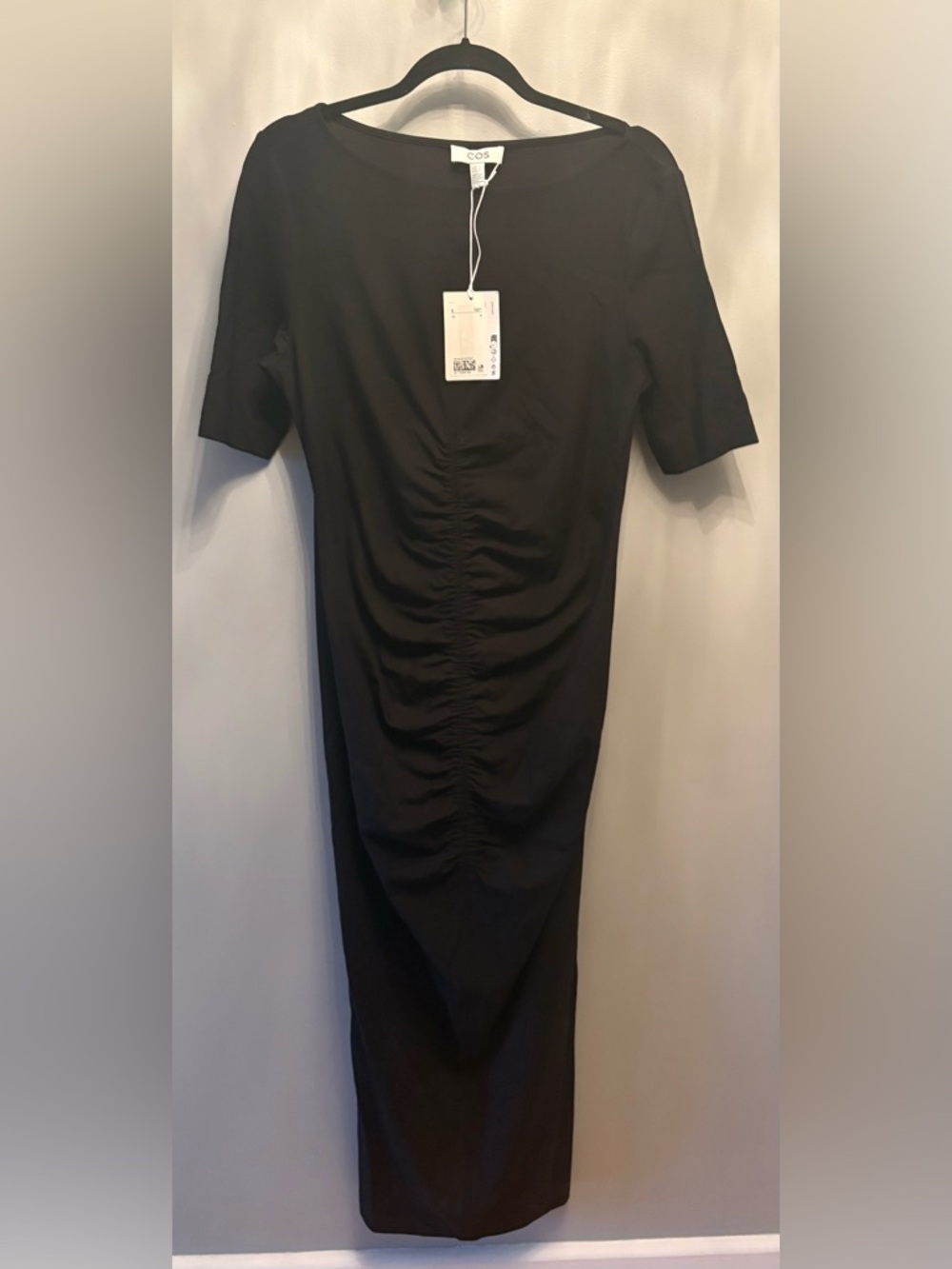 COS Black Gathered T-Shirt Midi Dress NWT Medium – Minimalist Chic - Picture 9 of 11